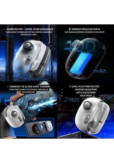 Polham İos & Android Uyumlu Type-c Mobil Oyun Kolu Pro Joystick 400mah Bataryalı Gamepad, Tak Çalıştır
