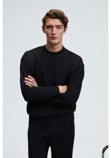 Grimelange Vıento Erkek Bisiklet Yaka Uzun Kollu Regular Fit Siyah Sweatshirt Siyah