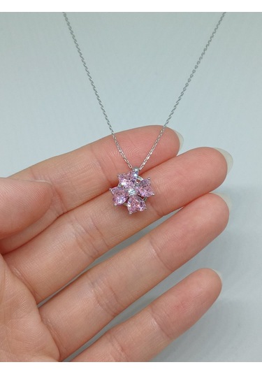 Kalp Kesim Taşlı Dönen Çiçek Figürlü 925 Ayar Gümüş Kolye Hareketli Tasarım Gümüş