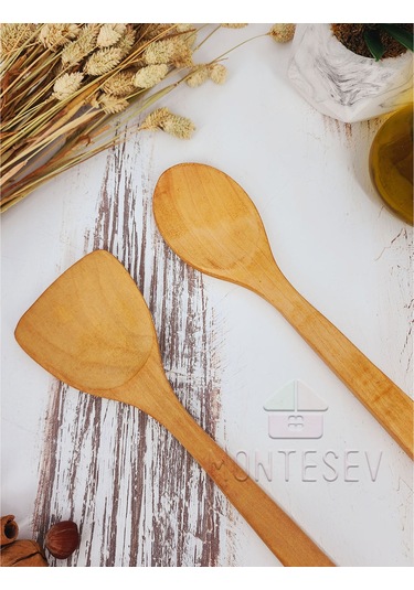 Ahşap Tahta Mutfak Kaşık Seti 2 Parça Kayın Şimşir Ağacı 2-6