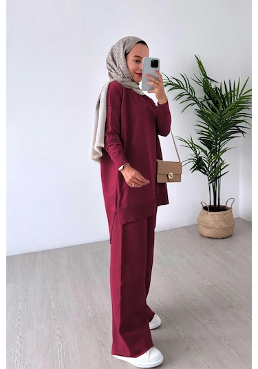 Kahijab Işıltılı Merserize Takım - Bordo Bordo