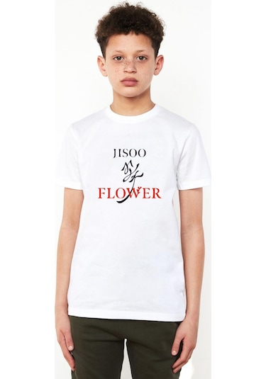 Tshirthane Jisoo Flower Beyaz Çocuk Bisikletyaka Tshirt Beyaz