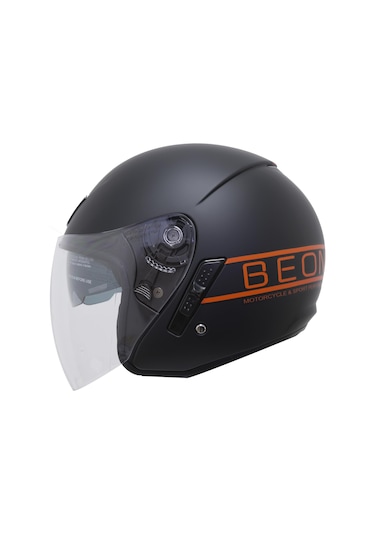 Beon B217 Çenesiz Vizörlü Açık Yazlık Kask Mat Siyah - Turuncu
