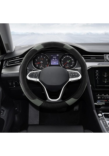 Yaleker Kabuk Korumalı Deri Direksiyon Kılıfı - Karbon Fiber Stili, Kaymazsız, 37-38 Cm, Evrensel Uyum, Gri Gri