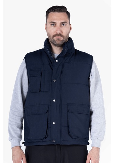 Elyaf Dolgulu Dik Yakalı Yelek Lacivert