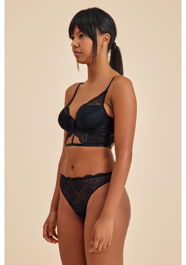Roma Siyah Dantelli Dolgusuz Toparlayıcı Büstiyer Sütyen siyah