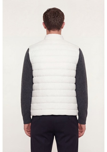 Giotelli Erkek Beyaz Dar Kesim Slim Fit Dokuma 6 Drop Bomber Yelek