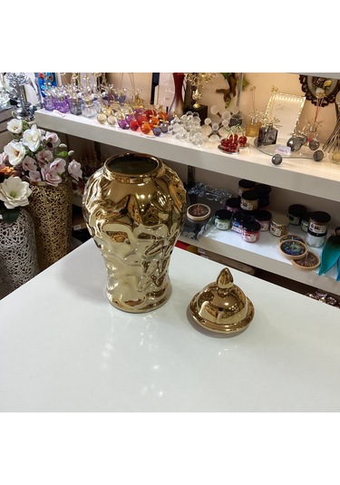 Dekoratif Seramik Gold Renk Küp 33,5 Cm