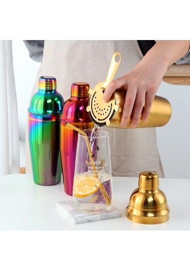 Pazly Kokteyl Çalkalayıcı Seti Paslanmaz Çelik Titanyum Kaplama Sütlü Fincan Süslü Gümüş Renk 267gr