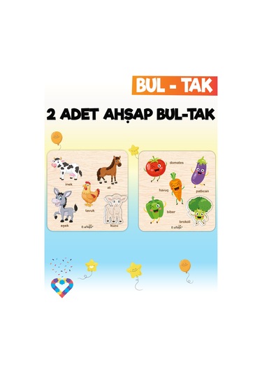Eğitici 2 Adet Bul-tak Oyuncak Hayvanlar Ve Sebzeler