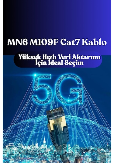 MN6 M109F Cat7 Kablo 15 Metre/Bakır-10gbps-50 Mikron Altın Kaplama/15M Cat7 Ethernet Kablosu