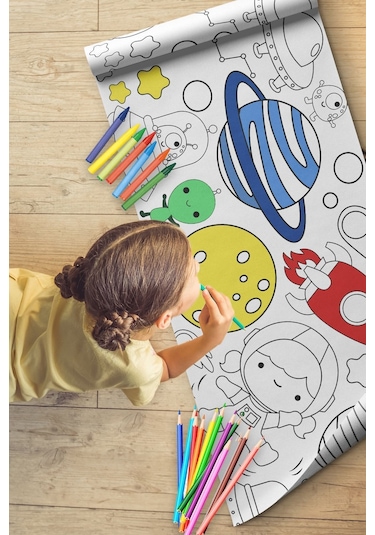 Melolisa Uzay Ve Gezegenler Dev Boyama Kağıdı 2.5 Metre Tatil Aktivite Rulosu - Çocuk Eğitici Rulo Kağıt