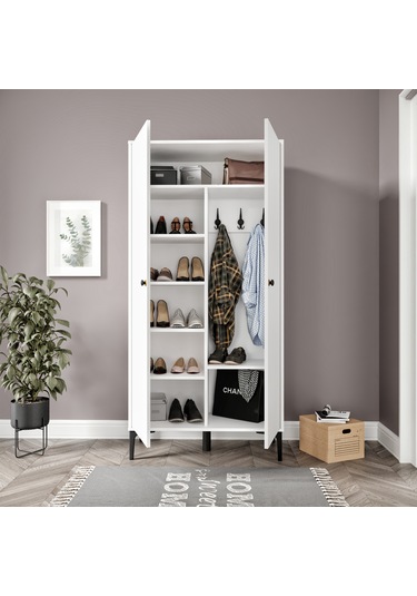 Massimo White Kapaklı,raflı Portmanto/ayakkabılık %100mdf