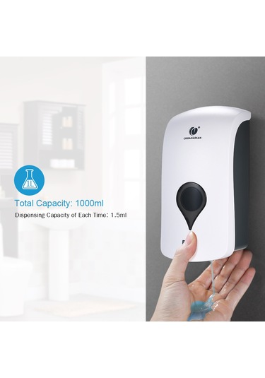 Leezsing Chuangdıan 1000ml Delme Gerektirmeyen Duvara Monte Sabunluk Duş Jeli Sıvı Şampuan Dağıtıcı Tutucu İşletmeler Ve Kamu Alanları İçin--beyaz