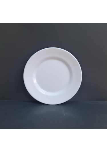12 Adet Standart Çizgi Melamin Tatlı & Yemek Servis Tabağı 25 Cm - Beyaz Beyaz