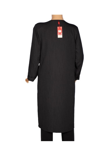 Hesna Kadın Luna Büyük Beden Kırışık Efektli Çıtçıtlı Siyah Kap Ceket Siyah