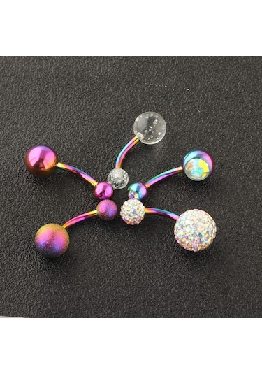 Homyl 5 Adet Kristal Vücut Piercing Göbek Labret Dil Kaş Çok Renkli