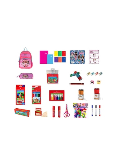 İlkokul Kırtasiye Seti 4 Pembe Çanta Kız Öğrenci
