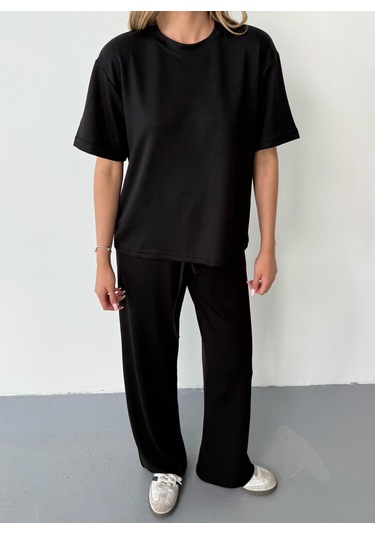 Kadın Modal Kısa Kolu Soft Touch Spor Takım Siyah