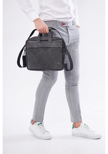 Derinss Dub3075 Hakiki Deri Gri Gölge Macbook Ve Notebook Çantası 001