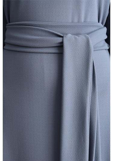 Armine Örme Beli Çift Bağlamalı Elbise Ort9727 İndigo Mavi