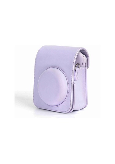 Sones Fujıfılm İnstax Mini Uyumlu 12 Uyumlu Uyumlu Tam Vücut Deri Kılıf Kamera Çantası Askılı Mor