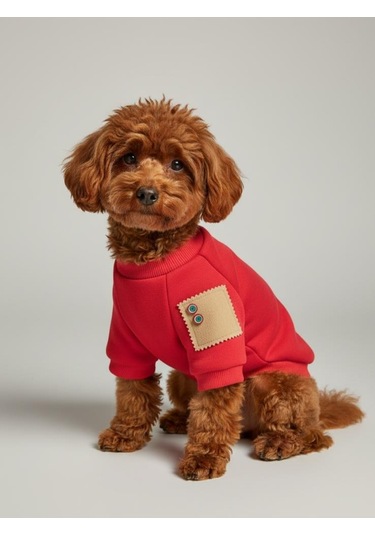 Sevimli Çilek Detaylı Kırmızı Köpek Polar Sweatshirt