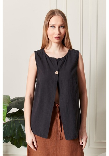 Keten Şık Farklı Tarz Nevin Bluz - Modern Ve Zarif Tasarım Siyah