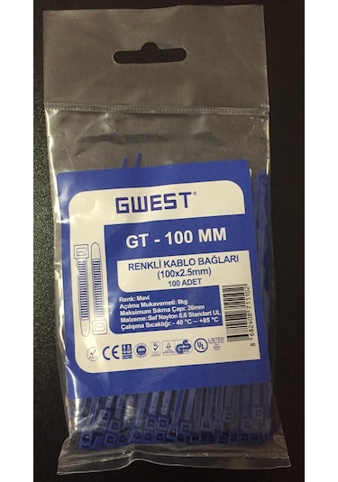Gwest 2,5x100mm 10cm Renkli Plastik Cırt Kelepçe Kablo Bağı 6renk