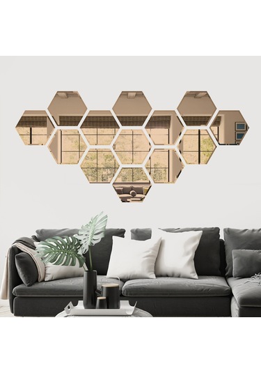 Decorıta Ayna - 13'Lü Takım Altıgen Ayna Çok Renkli