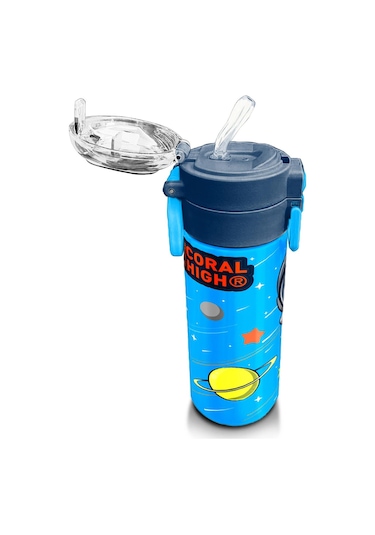 Coral High Kids Lacivert Mavi Astronot Desenli Pipetli Ve Direkt İçim Çelik Termos 500 Ml 31804 Mavi