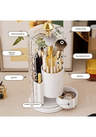 Şeffaf Kapaklı Makyaj Fırçası Saklama Kutusu Büyük Kapasiteli 360 Derece Dönen Makyaj Fırçası Şeffaf