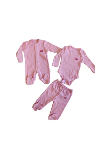 Kız Bebek Tulumlu Patikli Alt Ve Çıtçıtlı Badili Set - Pembe