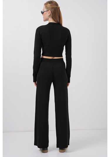 Bigdart 15905 Kadın Crop Kazak Pantolon Triko Alt Üst Takım - Siyah