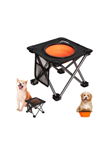Kingcamp Pets Portatif Yükseltilmiş Köpek Mama Ve Su Kabı Siyah