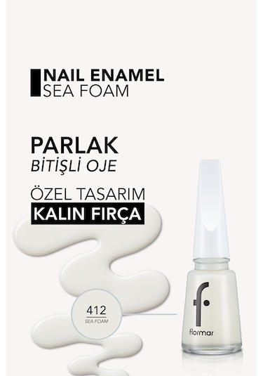Flormar Sedefli Parlak Oje (TRANSPARAN) - Nail Enamel - 412 Sea Foam - 8682536036023