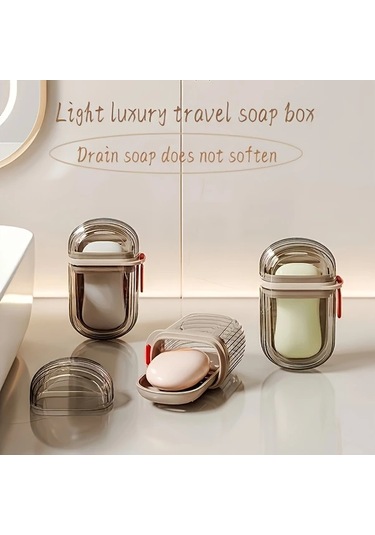 Meridiangoods 1 Adet Mini Taşınabilir Sabun Kutusu - Çift Contalı Gri Seyahat Sabun Kutusu Gri