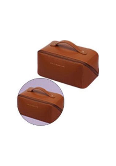 Pu Deri Tuvalet Çantası, Su Geçirmez, Büyük Kapasiteli, Bölmeli Tasarım, Taşınabilir, Narin Kozmetik Makyaj Çantası, Kahverengi Diğer