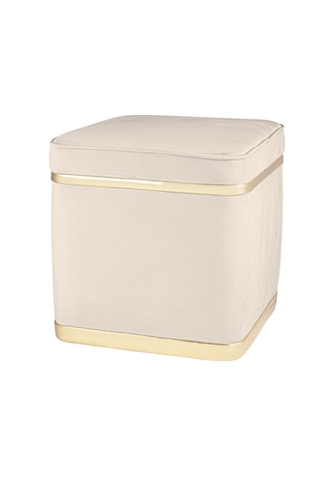 Zengo Gold Twin Line Kare Puf -krem Kumaş, Dekoratif Makyaj Masası Pufu-modern Style