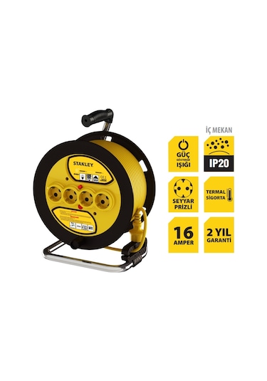 Stanley St-e-2515 Makaralı Kablo 25 Mt, 3x1.5mm, 4 Prizli, Ip20 25 M
