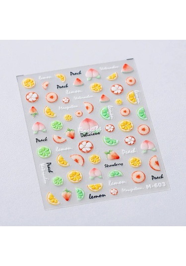 Taze Tatlı Meyve Tasarım 3d Kendinden Yapışkanlı Tırnak Sanat Süslemeleri Çıkartmalar Limon Kiraz 5d Yumuşak Kabartmalar Tırnak Çıkartmaları Toptan Grimsi Kahverengi