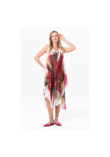 Askılı Vual Afrodit Midi Boy Yazlık Elbise Beyaz 6203 - Kadın