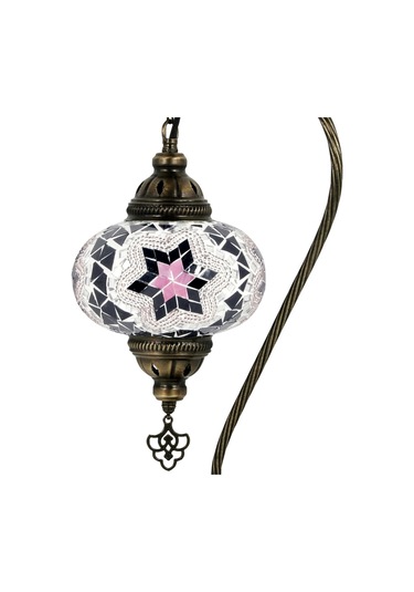 Dekoratif Abajur Ayaklı Masa Lambası Mozaik Dekorasyon Lamba Mor - Pembe