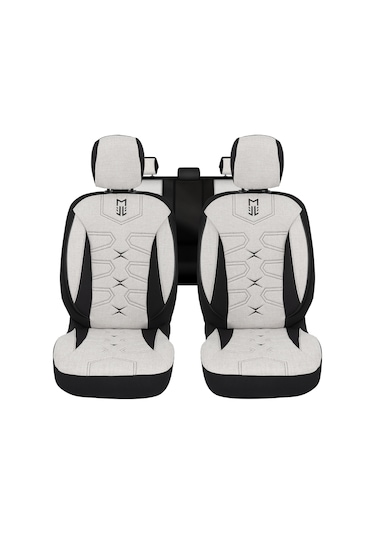 Minderland Fa Serisi - Volkswagen Amarok İle Uyumlu Koltuk Kılıfı, Keten / Kemik Beyazı Melanj