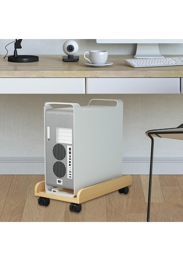 Homyl Masaüstü Cpu Ahşap Tekerlekli Stand Bilgisayar Kasası