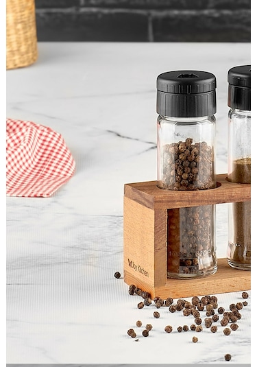Joy Kitchen Lisa Ahşap Baharatlık Seti 3'Lü Siyah Kapak
