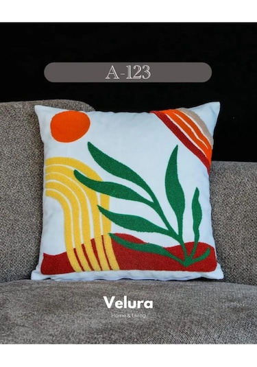 Dekoratif Kırlent & Pinterest Kırlent & Keten Kumaş - Nakış İşleme & A123 Kırmızı - Turuncu