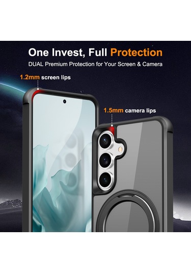 Samsung Galaxy S25 / S24 Kılıfı Magsafe Döndürülebilir Halka Ayaklı Tpu + Pc Telefon Kılıfı İle Uyumlu Siyah