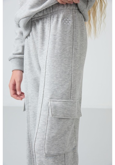 Tommy Life Gri Melanj Pamuklu İçi Tüylü Yumuşak Dokulu Standart Fit Nakışlı Kız Çocuk Eşofman Takım - 75159 Gri Melanj