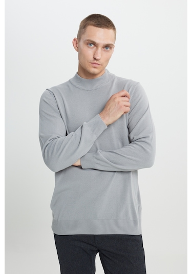 Erkek Vızon-grı Melanj 2'li Paket Standart Fit Normal Kesim Yarım Balıkçı Yaka Basic Triko Kazak Vızon-grı Melanj